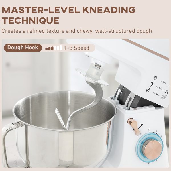 HOMCOM Electric Stand Mixer, 5L Food Mixer with Dough Hook, Whisk, White - Image 4