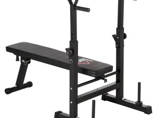 HOMCOM Adjustable Weight Bench with Barbell Rack and Dip Station, Black