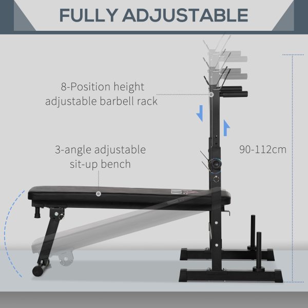 HOMCOM Adjustable Weight Bench with Barbell Rack and Dip Station, Black - Image 4