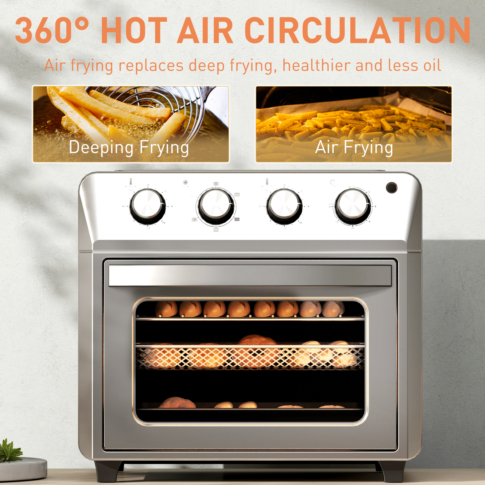 HOMCOM 24L Air Fryer Oven, Small Electric Oven, Grill, Roast, Bake, 1600W - Image 7