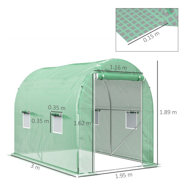 Outsunny Greenhouse Polytunnel Walk-in Grow Plant Steel 3 x 2 m Outdoor - Image 5