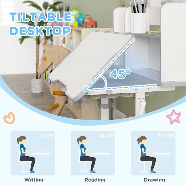 AIYAPLAY Kids Desk and Chair Set w/ Tiltable Desktop Reading Rack - Image 3