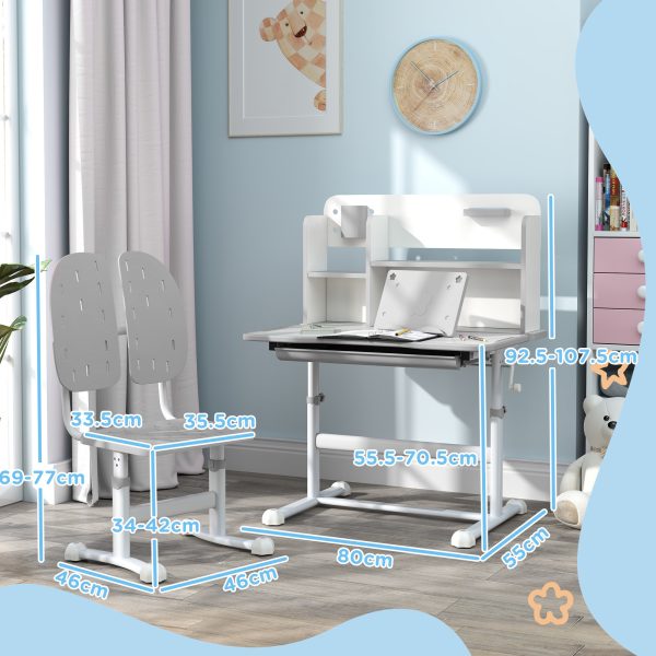 AIYAPLAY Kids Desk and Chair Set w/ Tiltable Desktop Reading Rack - Image 5
