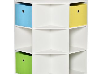 HOMCOM 3 Tier Kids Bookcase Toy Organiser Storage w/ 3 Fabric Drawers, White