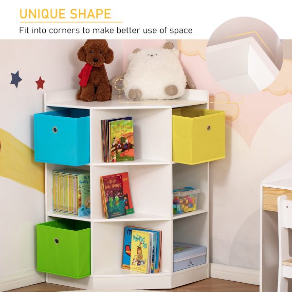 HOMCOM 3 Tier Kids Bookcase Toy Organiser Storage w/ 3 Fabric Drawers, White - Image 3