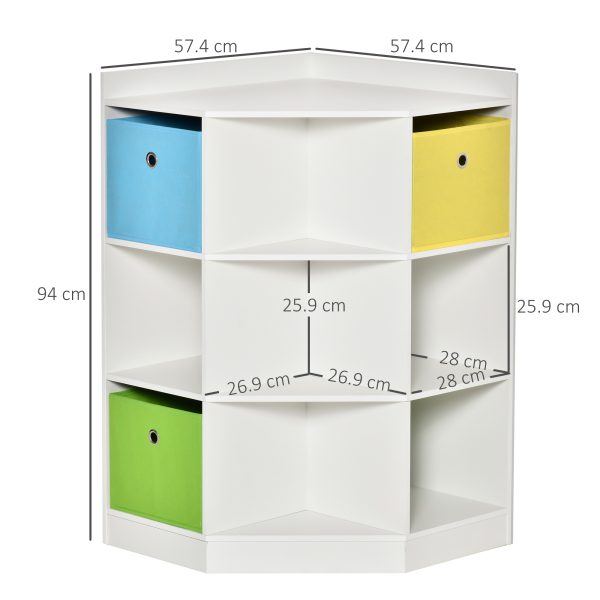 HOMCOM 3 Tier Kids Bookcase Toy Organiser Storage w/ 3 Fabric Drawers, White - Image 5