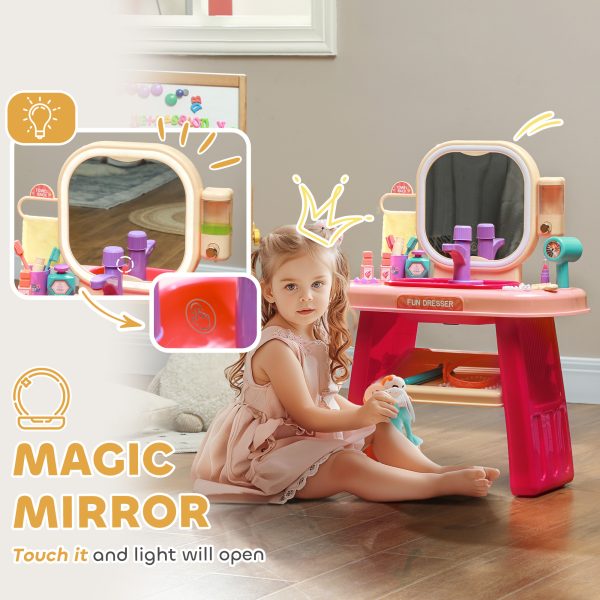 AIYAPLAY Kids Dressing Table with Mirror, LED Light, Music, 23 Accessories - Image 4
