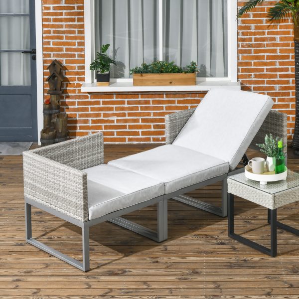 Outsunny 3-in-1 Chair Coffee Table Lounger Seater Sofa w/ Steel Frame Furniture - Image 2