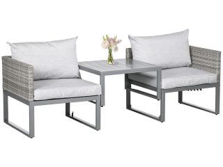 Outsunny 3-in-1 Chair Coffee Table Lounger Seater Sofa w/ Steel Frame Furniture