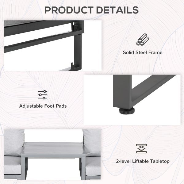 Outsunny 3-in-1 Chair Coffee Table Lounger Seater Sofa w/ Steel Frame Furniture - Image 8