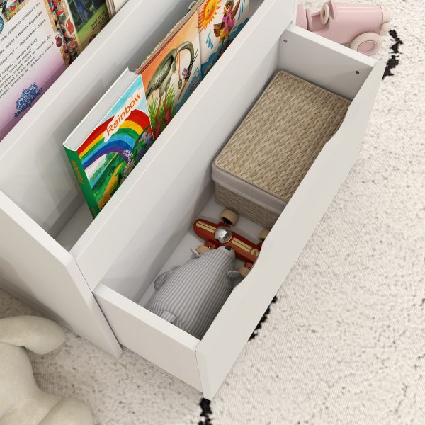 AIYAPLAY Kids Bookcase w/ 3 Tier Shelves, Drawer, for Bedroom, Nursery, White - Image 8