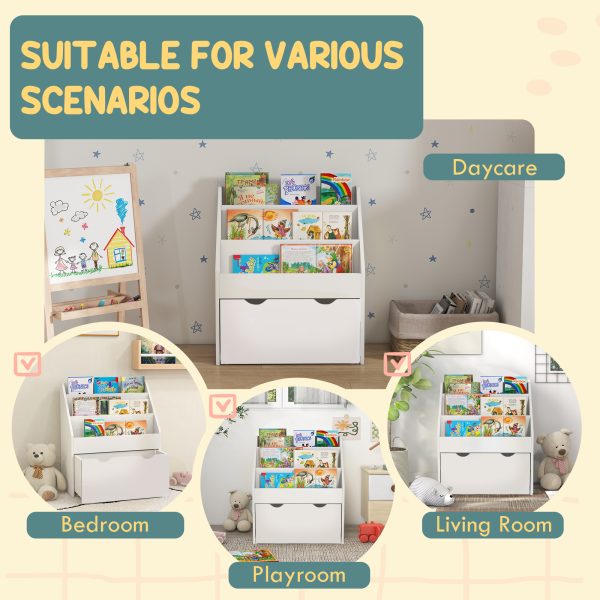 AIYAPLAY Kids Bookcase w/ 3 Tier Shelves, Drawer, for Bedroom, Nursery, White - Image 7