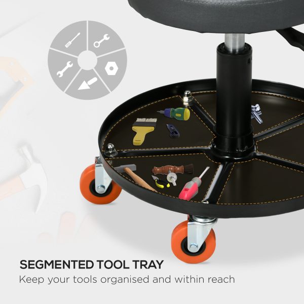 HOMCOM Pneumatic Adjustable Mechanic Stool with Tool Tray and Wheels - Image 4