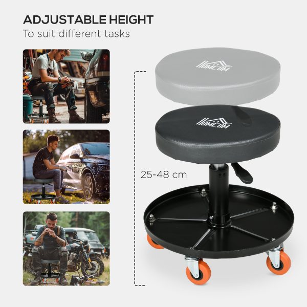 HOMCOM Pneumatic Adjustable Mechanic Stool with Tool Tray and Wheels - Image 5