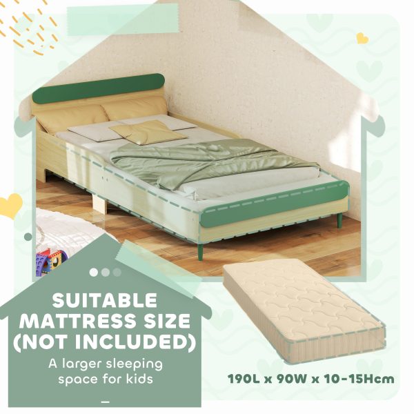 AIYAPLAY Toddler Bed, Kids Bed w/ Safety Rail, 195 x 103 x 60.5cm, Green - Image 3