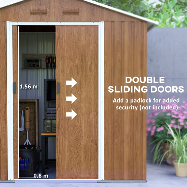 Outsunny 6.5x3.5ft Metal Garden Shed for Garden, Brown Wood Effect - Image 4