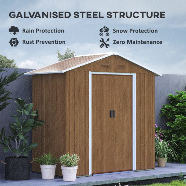Outsunny 6.5x3.5ft Metal Garden Shed for Garden, Brown Wood Effect - Image 3