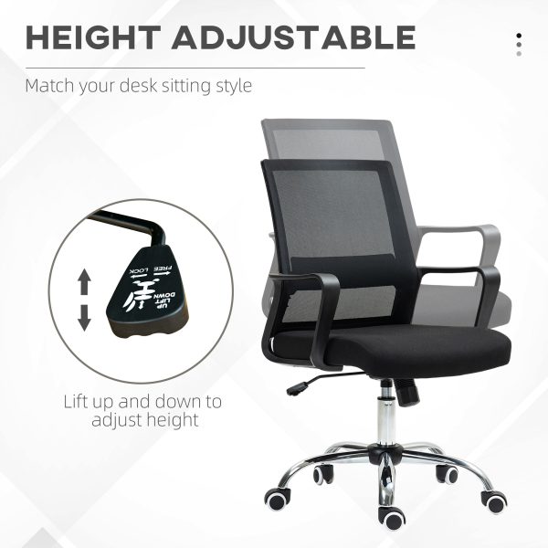 Vinsetto Mesh Office Chair Desk Chair w/ Swivel Seat Adjustable Height Black - Image 3