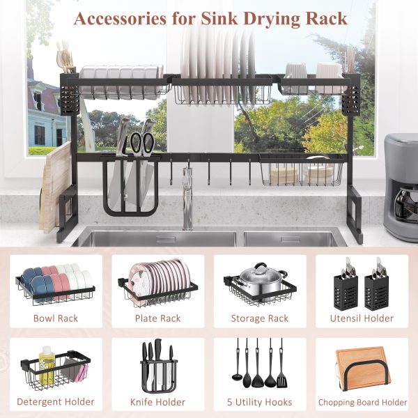 HOMCOM Over The Sink Dish Drainer Rack, 2 Tier Dish Rack for Kitchen, Black - Image 4