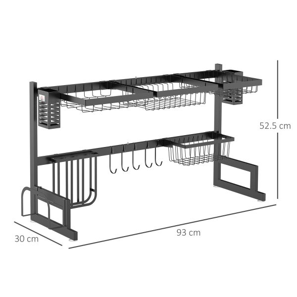 HOMCOM Over The Sink Dish Drainer Rack, 2 Tier Dish Rack for Kitchen, Black - Image 5