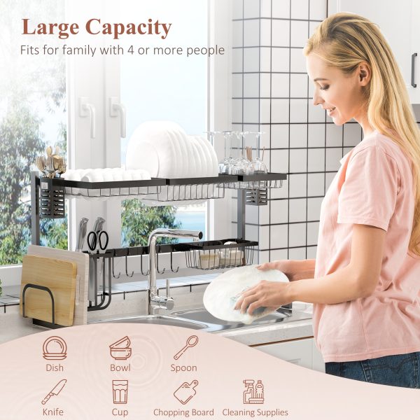 HOMCOM Over The Sink Dish Drainer Rack, 2 Tier Dish Rack for Kitchen, Black - Image 3