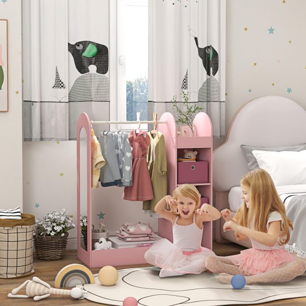 AIYAPLAY Kids Cloth Rail with Storage Shelf, Boxes, Mirror for Bedroom - Image 2