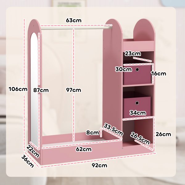 AIYAPLAY Kids Cloth Rail with Storage Shelf, Boxes, Mirror for Bedroom - Image 5