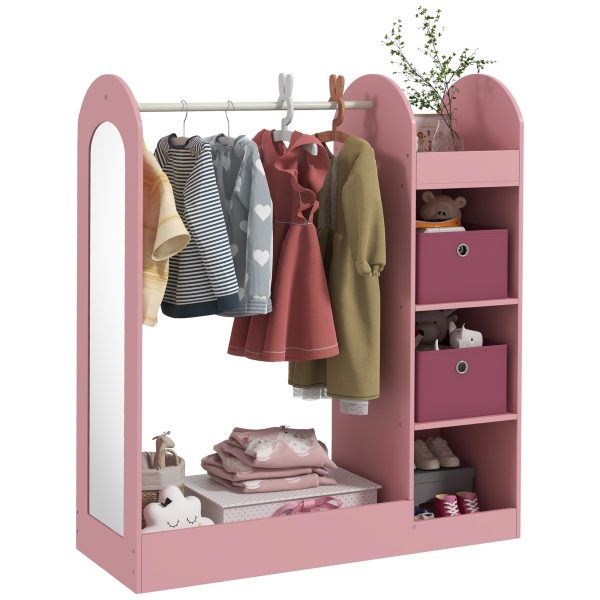 AIYAPLAY Kids Cloth Rail with Storage Shelf, Boxes, Mirror for Bedroom