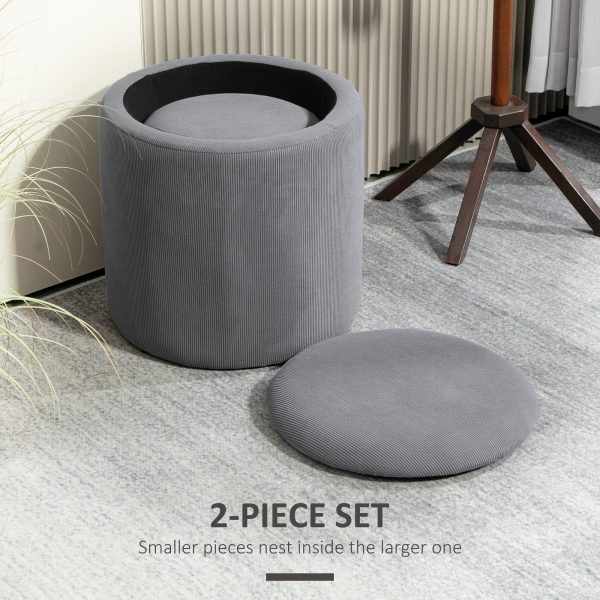 HOMCOM Fabric Storage Ottoman with Removable Lid, Set of 2, Light Grey - Image 3