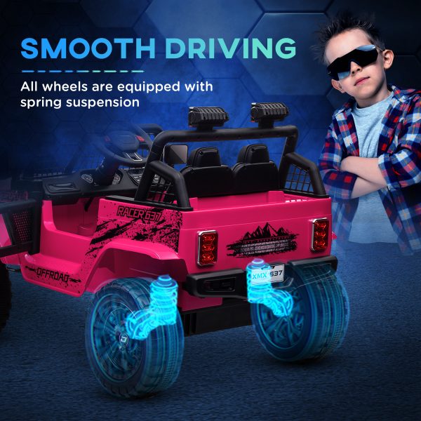AIYAPLAY Kids Ride On Car, 12V Electric Truck w/ Suspension - Pink - Image 4