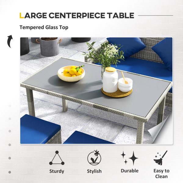 Outsunny 5Pcs Rattan Dining Corner Sofa Set, Garden Furniture Set, Dark Blue - Image 6