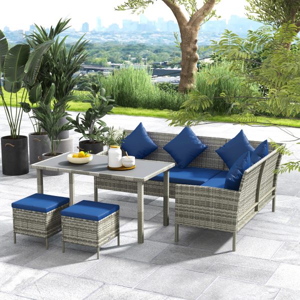 Outsunny 5Pcs Rattan Dining Corner Sofa Set, Garden Furniture Set, Dark Blue - Image 2