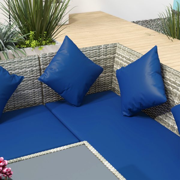 Outsunny 5Pcs Rattan Dining Corner Sofa Set, Garden Furniture Set, Dark Blue - Image 8