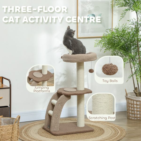 PawHut 88cm Cat Tee for Indoor Cats, Cat Tower with Scratching Post, Brown - Image 3
