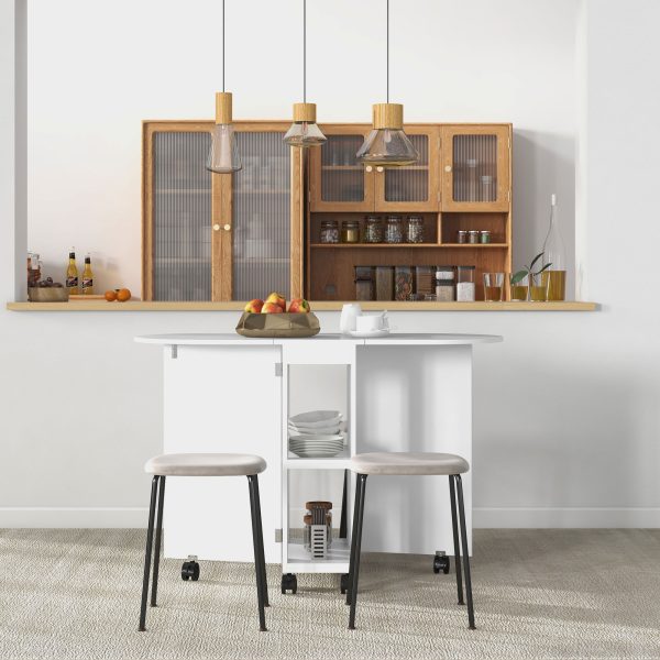 HOMCOM Folding Dining Table for Small Spaces with 2-tier Shelves White - Image 8