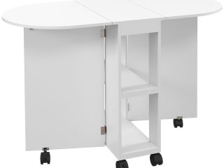 HOMCOM Folding Dining Table for Small Spaces with 2-tier Shelves White