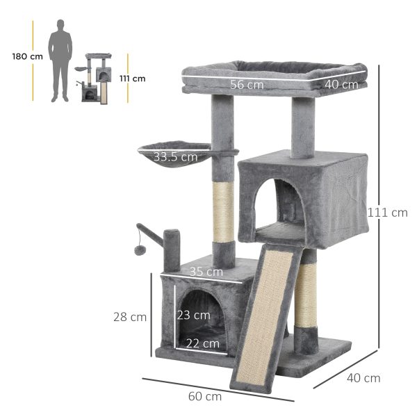 Cat Tree Tower w/ Sisal Scratching Posts Pad Hanging Ball Perch Condo Hammock - Image 3