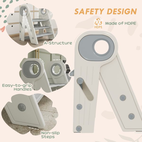 AIYAPLAY Toddler Tower, Foldable & Adjustable, with Handle, Non-Slip, Grey - Image 6