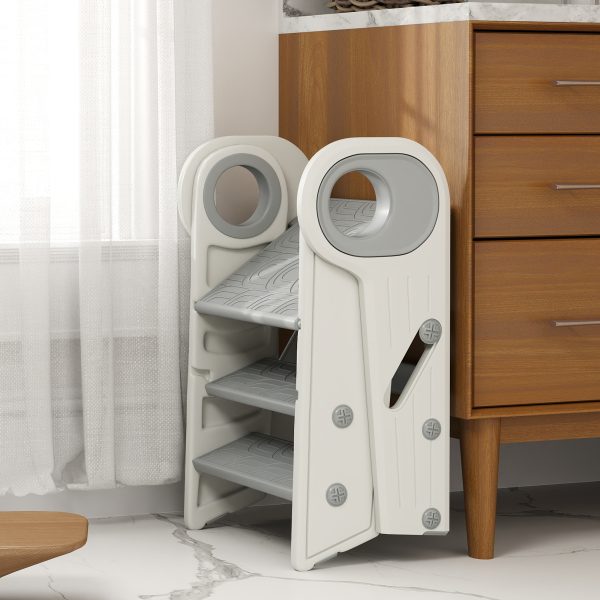 AIYAPLAY Toddler Tower, Foldable & Adjustable, with Handle, Non-Slip, Grey - Image 8