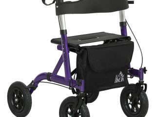 HOMCOM Rollator Walker with Seat, Backrest, Bag, All-terrain Wheels