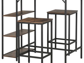 3PC Industrial Bar Height Dining Table Set With 2 Stools & Side Shelf,