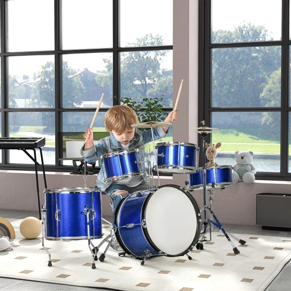 AIYAPLAY 11 Piece Junior Drum Set for Kids with Stool, Drumsticks, Blue - Image 2
