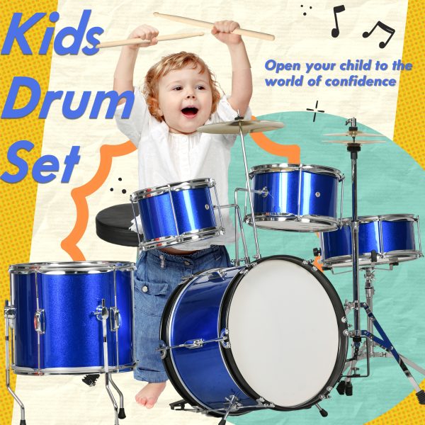 AIYAPLAY 11 Piece Junior Drum Set for Kids with Stool, Drumsticks, Blue - Image 3