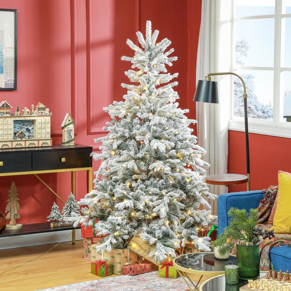 HOMCOM 6 Ft Artificial Christmas Tree with Realistic Snow Branches, LED Lights - Image 2