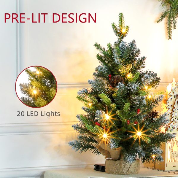 HOMCOM 2 Pieces 2' Prelit Artificial Tabletop Christmas Trees, LED Display - Image 3