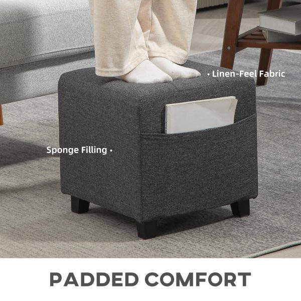 HOMCOM Small Footstool Square Ottoman with Padded Seat for Living Room Grey - Image 6