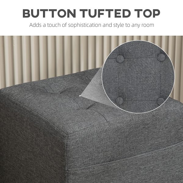 HOMCOM Small Footstool Square Ottoman with Padded Seat for Living Room Grey - Image 8