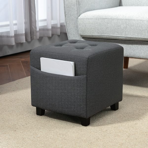 HOMCOM Small Footstool Square Ottoman with Padded Seat for Living Room Grey - Image 2