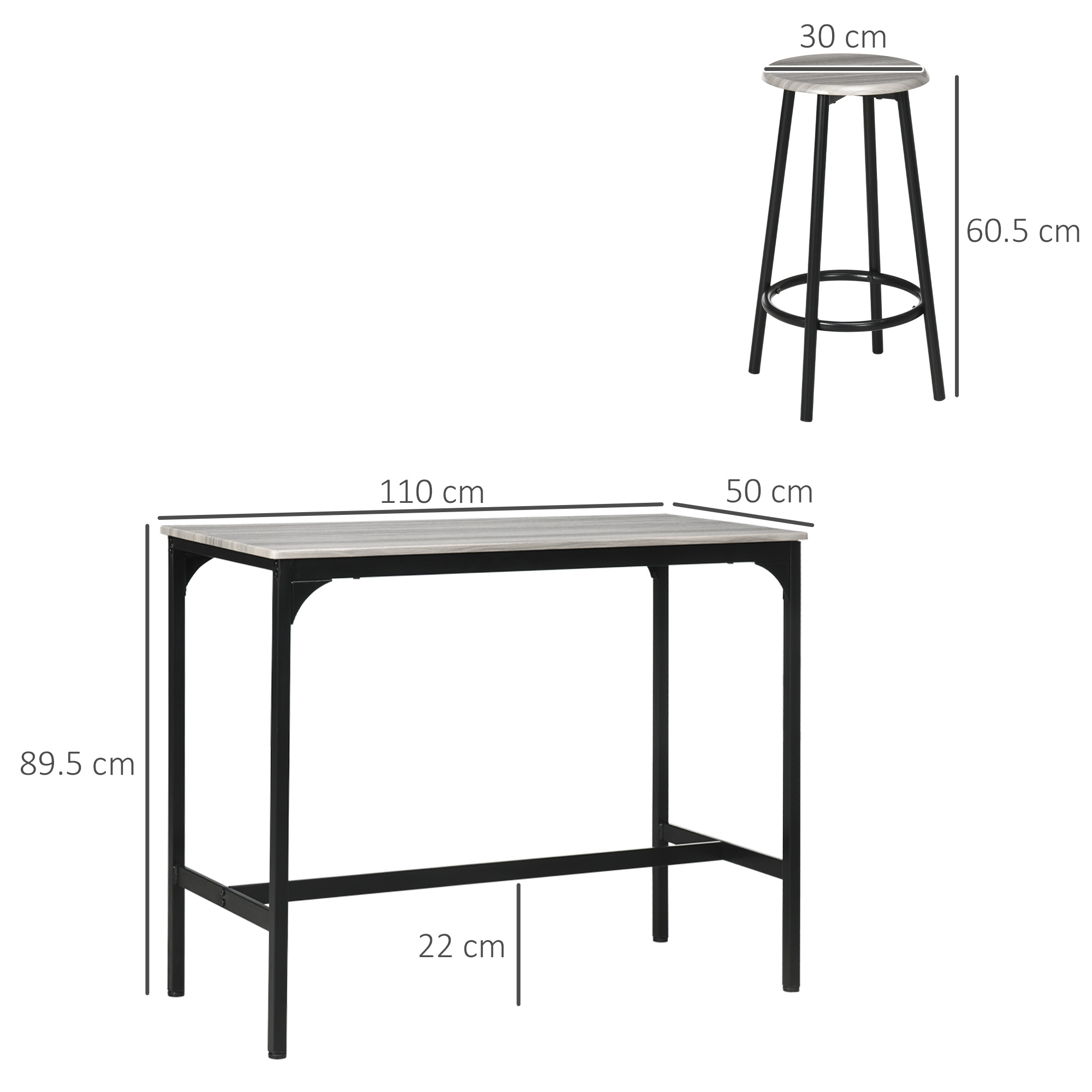 HOMCOM 5 Piece Bar Table and Stools Set with Metal Frame - Image 5