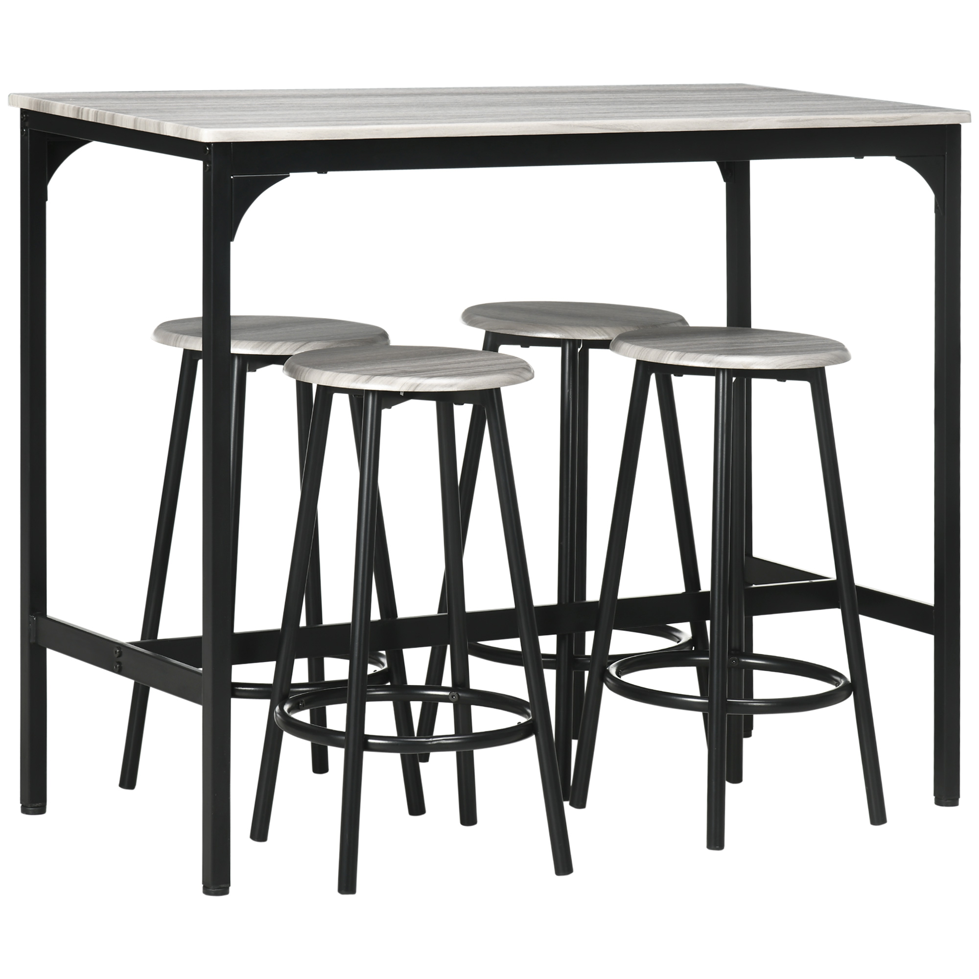 HOMCOM 5 Piece Bar Table and Stools Set with Metal Frame